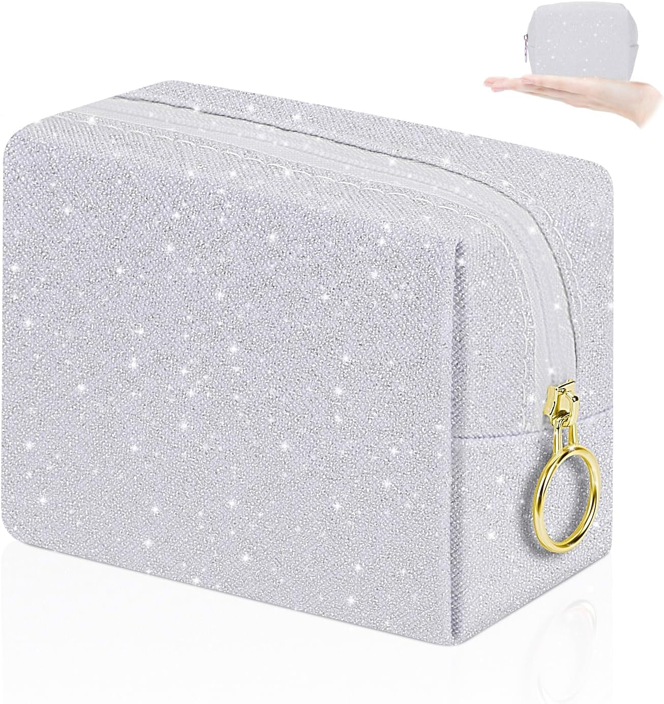 5.1'' X 5.1'' Small Makeup Bag for Purse Flocked Material Mini Travel Makeup Bag with Two Inner Pockets Portable Cute Cosmetic Bags for Women (Green-White Checker)