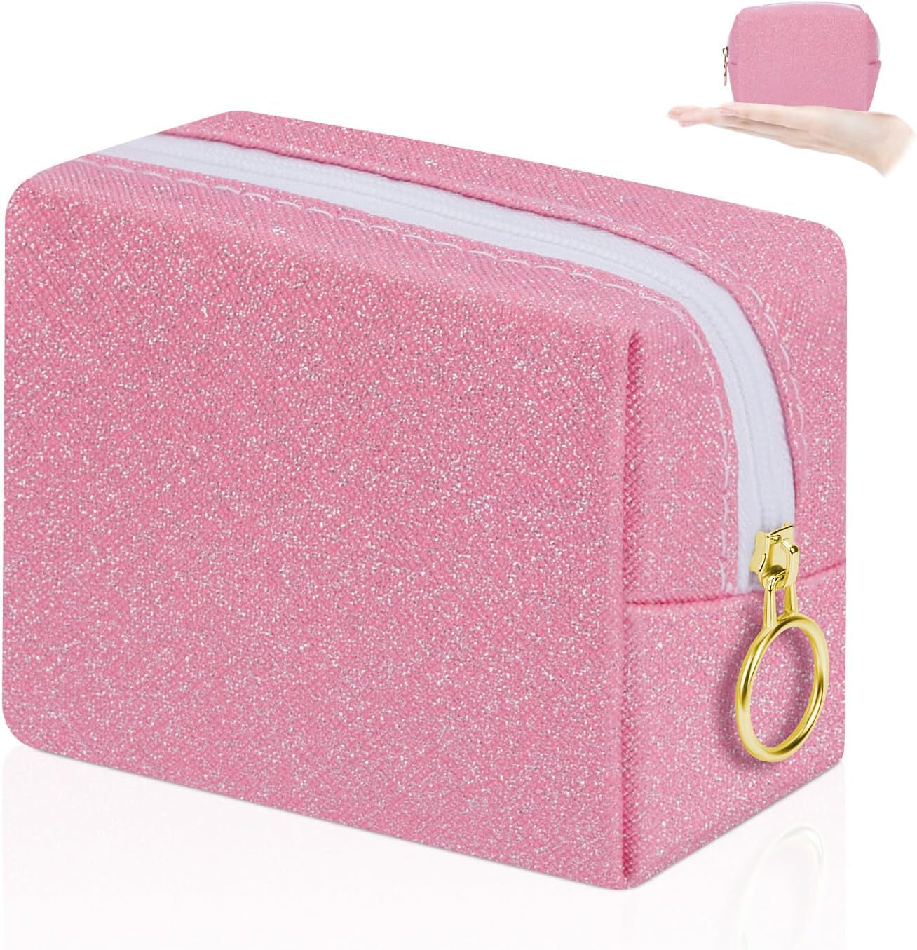 5.1'' X 5.1'' Small Makeup Bag for Purse Flocked Material Mini Travel Makeup Bag with Two Inner Pockets Portable Cute Cosmetic Bags for Women (Green-White Checker)