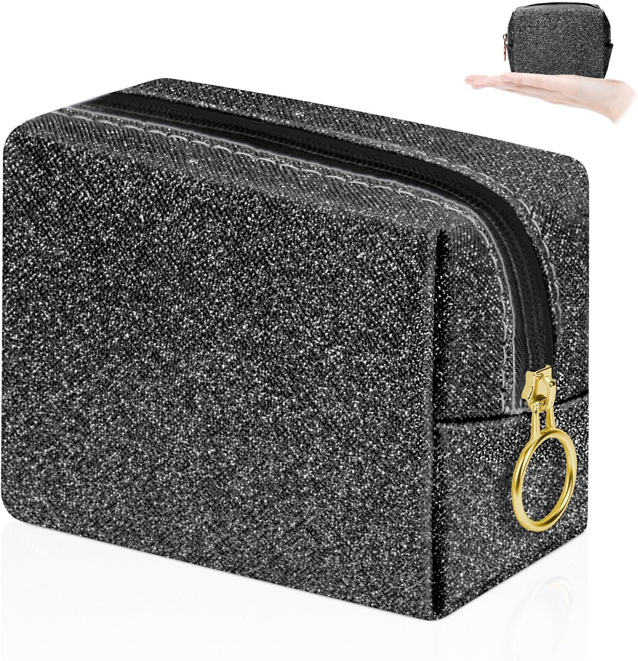 5.1'' X 5.1'' Small Makeup Bag for Purse Flocked Material Mini Travel Makeup Bag with Two Inner Pockets Portable Cute Cosmetic Bags for Women (Green-White Checker)