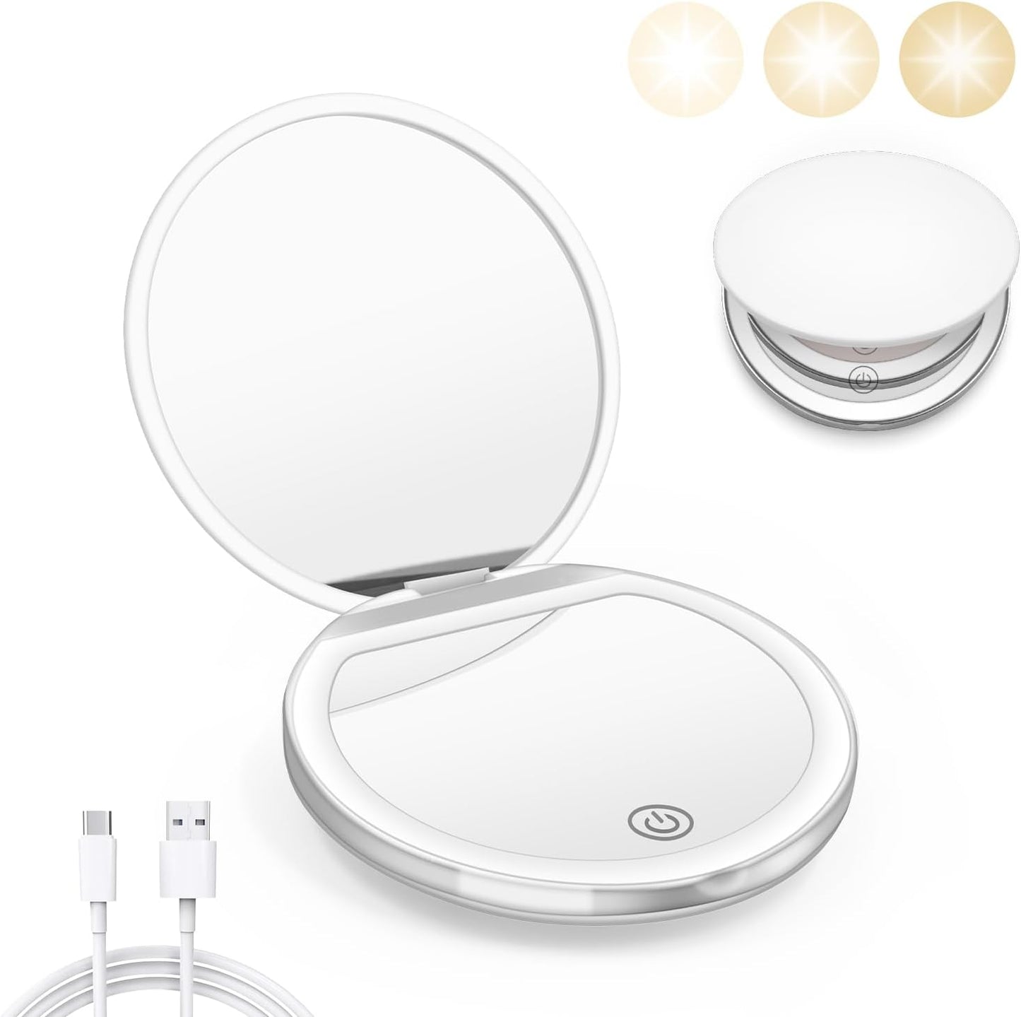 Compact Mirror with Light, 1X/3X Magnification LED Pocket Mirror with USB Data Cable,Mini Mirror for Purse, Pocket,Travel and Present (Pink)