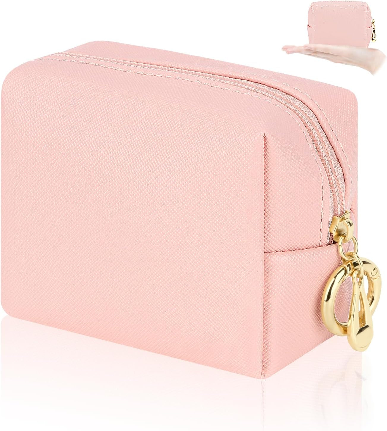 5.1'' X 5.1'' Small Makeup Bag for Purse Flocked Material Mini Travel Makeup Bag with Two Inner Pockets Portable Cute Cosmetic Bags for Women (Green-White Checker)