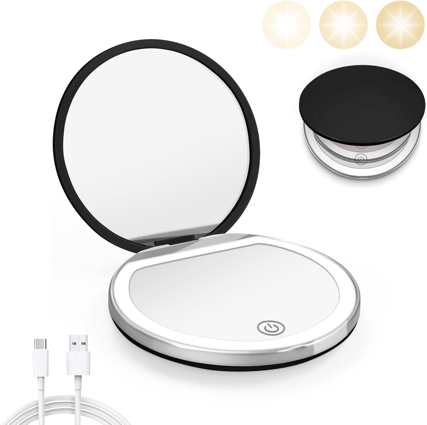Compact Mirror with Light, 1X/3X Magnification LED Pocket Mirror with USB Data Cable,Mini Mirror for Purse, Pocket,Travel and Present (Pink)