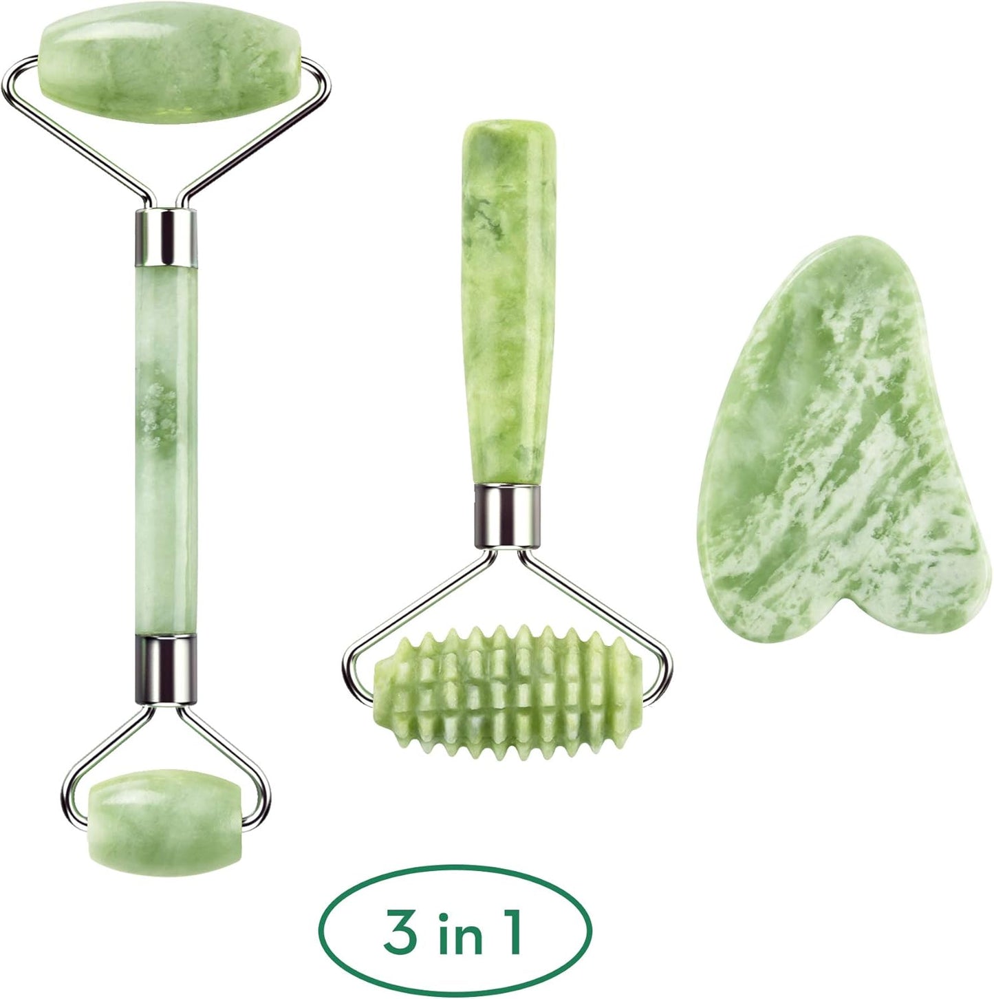 Jade Roller and Gua Sha for Face-3 in 1 Kit with Facial Massager Tool,100% Real Natural Jade Stone anti Aging,Face Beauty Set for Eye Anti-Wrinkle