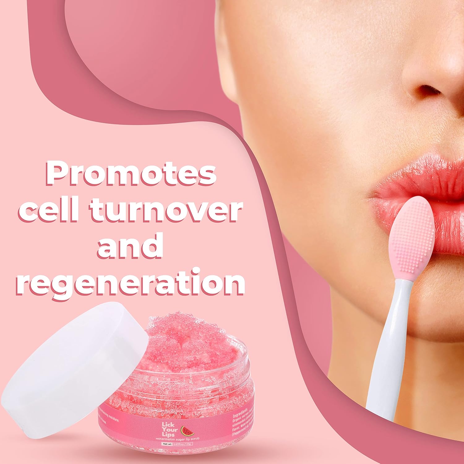 Watermelon Sugar Lip Scrub for Women Dry, Cracked and Dark Lips – Lip Scrubber Exfoliator and Organic Lip Scrubs Exfoliator and Moisturizer with Lip Brush – Vegan, Cruelty-Free Lip Care Products (20G)
