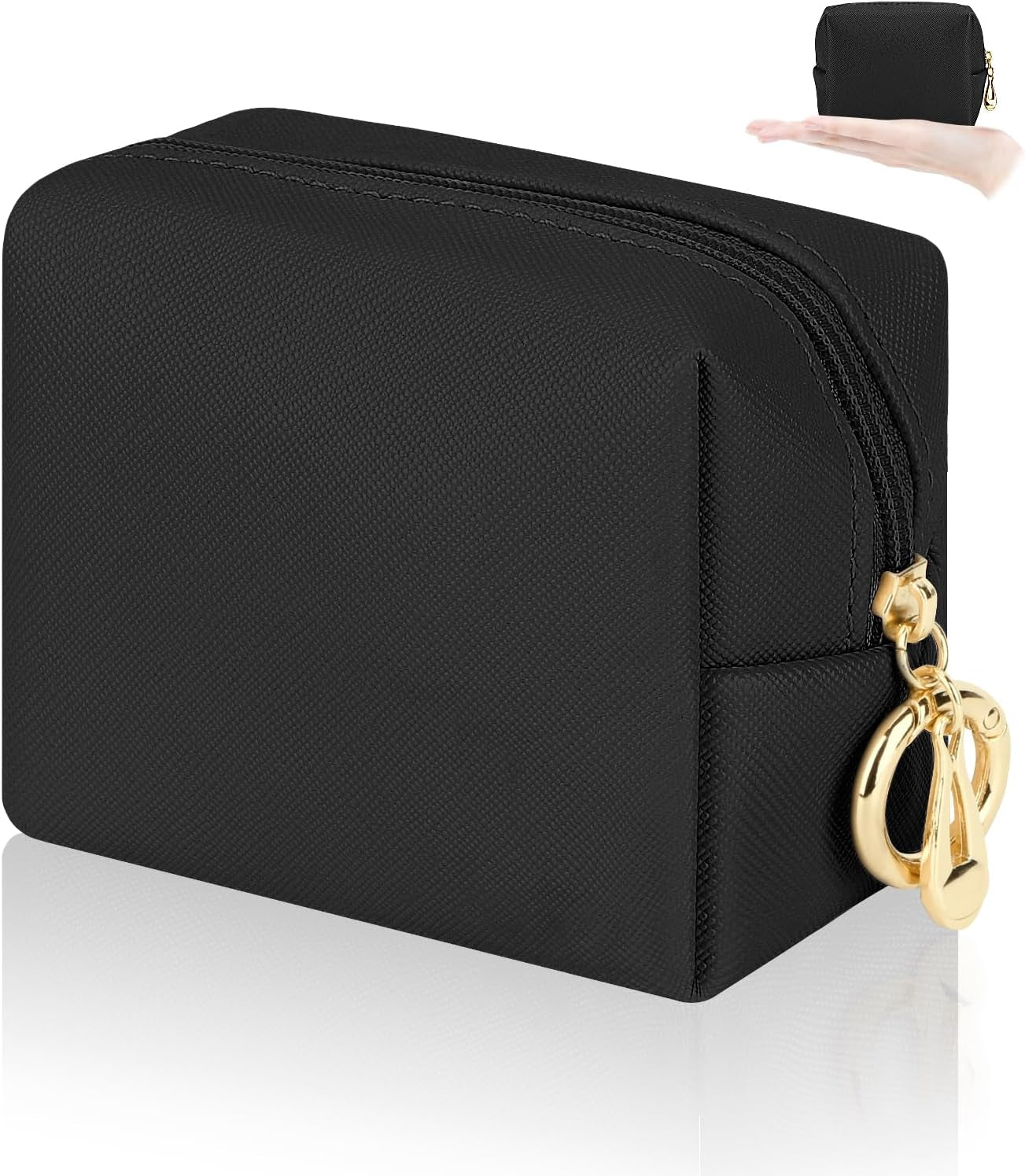 5.1'' X 5.1'' Small Makeup Bag for Purse Flocked Material Mini Travel Makeup Bag with Two Inner Pockets Portable Cute Cosmetic Bags for Women (Green-White Checker)