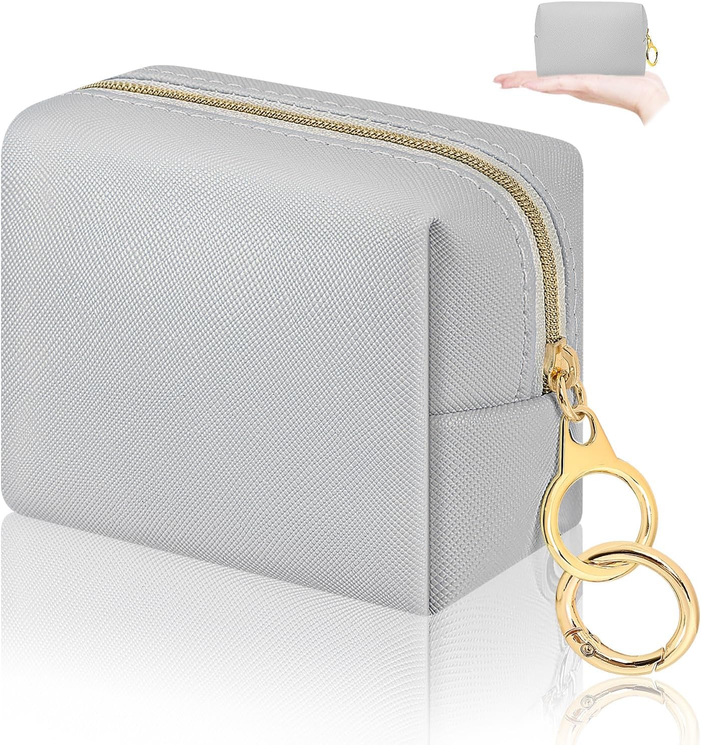 5.1'' X 5.1'' Small Makeup Bag for Purse Flocked Material Mini Travel Makeup Bag with Two Inner Pockets Portable Cute Cosmetic Bags for Women (Green-White Checker)